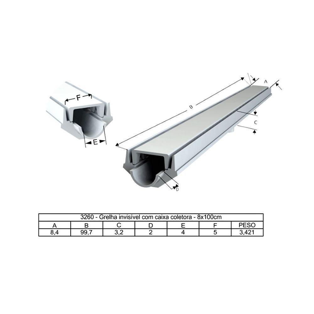 Grelha Invisível Oculta Caixa Coletora Cinza Piscina 100x8cm - 3