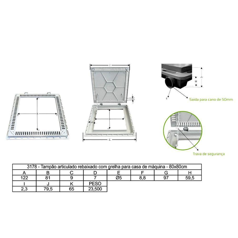 Tampa Casa Máquina Piscina Rebaixada Art Grelha 80x80cm M - 2