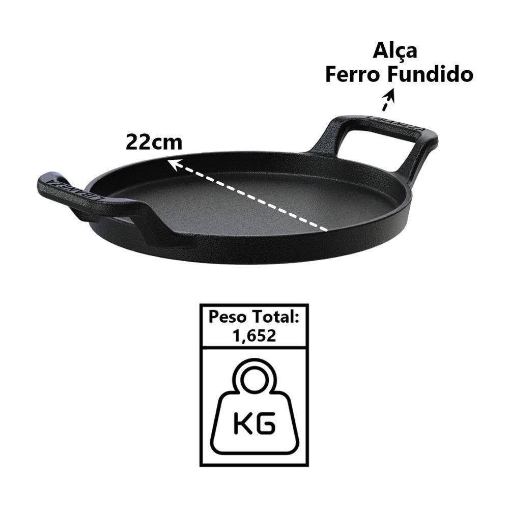 Bifeteira Redonda Alça Ferro Fundido Servir Porção 22cm - 2