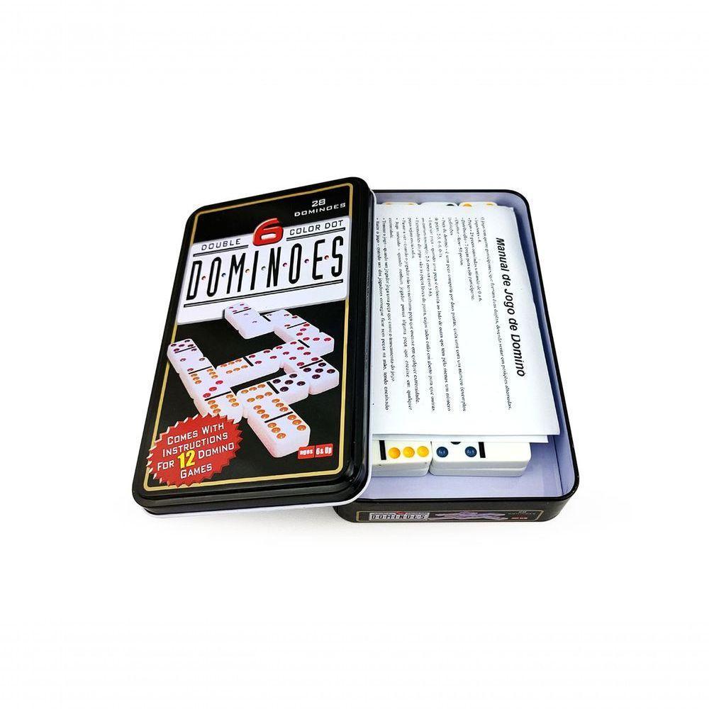 Jogo De Dominó Profissional 28 Peças Compostas Em Resina E Polipropileno 9 Cores Estojo Metal - 2
