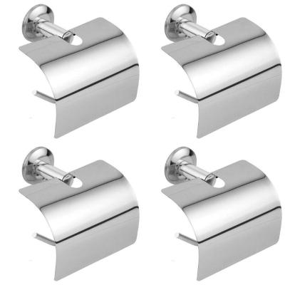 Kit 4 Suporte Papeleira Tampa Para Papel Higiênico Aço Inox