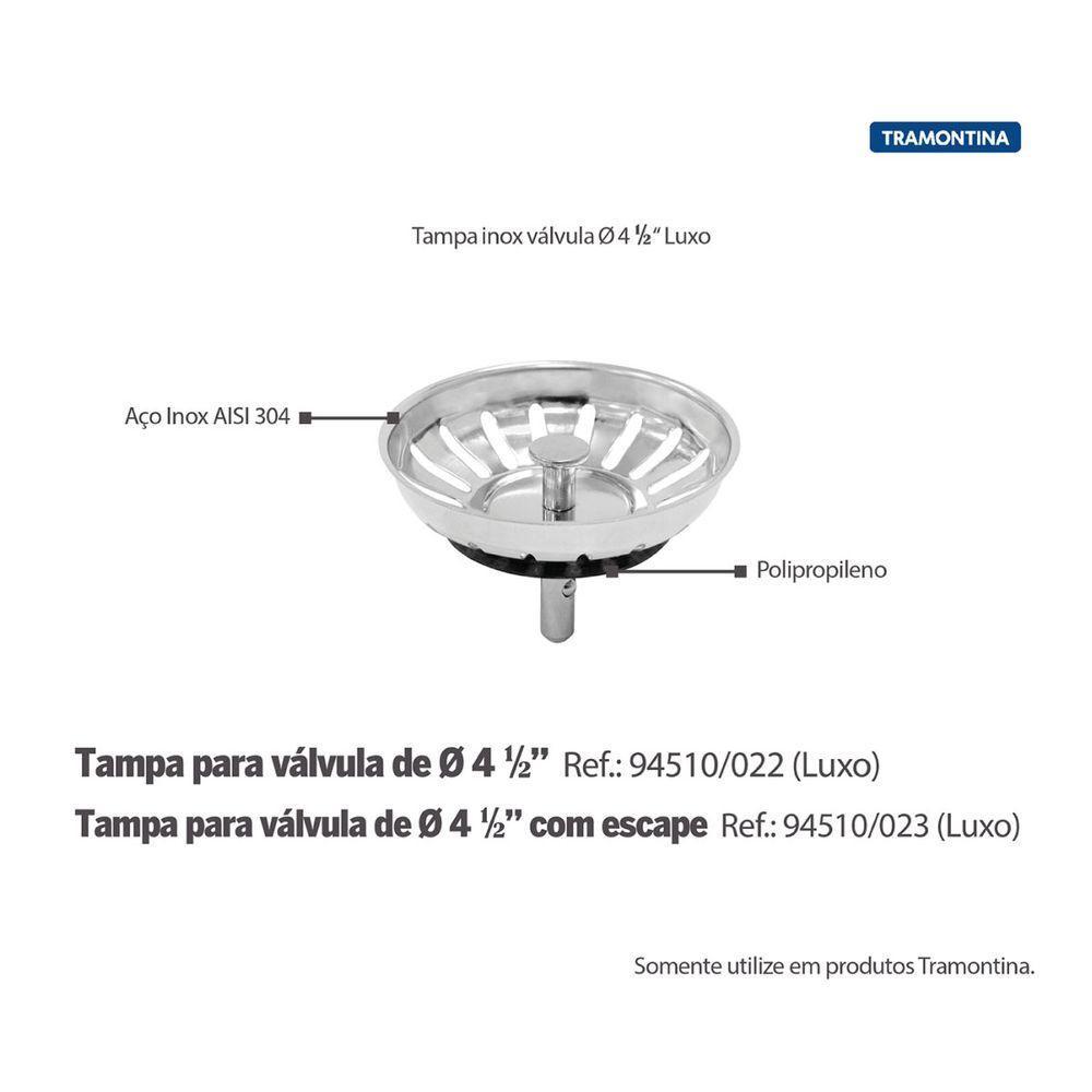Tampa De Ralo De Pia Para Válvula Tramontina New Luxo 4 1-2 Inox - 4