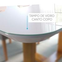 Mesa De Jantar Redonda Natalle Madeira Maciça E Tampo Com Vidro 120cm Móveis Mix Castanho-off White - 3