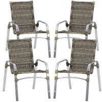 Kit 4 Cadeiras Emily Em Alumínio E Fibra Sintética Trama Original Capuccino - 1