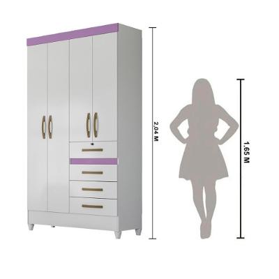 Guarda Roupa Solteiro Sobral 4 Portas de Bater 4 Gavetas Branco - Rosa - Azul - Lilas