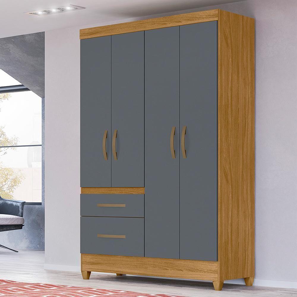 Guarda Roupa Solteiro 4 Portas 2 Gavetas Freijo - Cinza Madri - Moval - 1