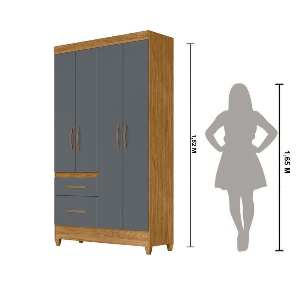 Guarda Roupa Solteiro 4 Portas 2 Gavetas Freijo - Cinza Madri - Moval - 3
