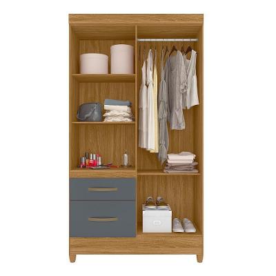 Guarda Roupa Solteiro Madri 4 Portas de Bater 2 Gavetas Freijo - Cinza Madri MDP