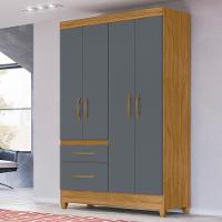 Guarda Roupa Solteiro 4 Portas 2 Gavetas Freijo - Cinza Madri - Moval - 1