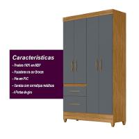 Guarda Roupa Solteiro 4 Portas 2 Gavetas Freijo - Cinza Madri - Moval - 2