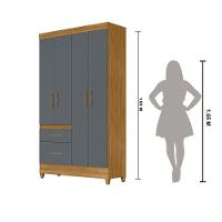 Guarda Roupa Solteiro 4 Portas 2 Gavetas Freijo - Cinza Madri - Moval - 3