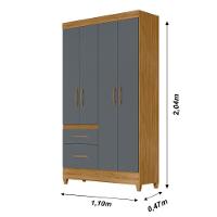 Guarda Roupa Solteiro 4 Portas 2 Gavetas Freijo - Cinza Madri - Moval - 7