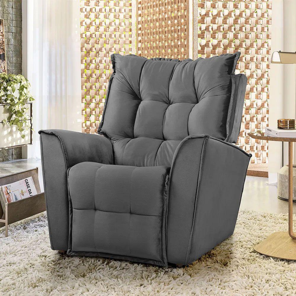 Poltrona Do Papai Reclinável King Veludo Speciale Home Cinza Chumbo - 2