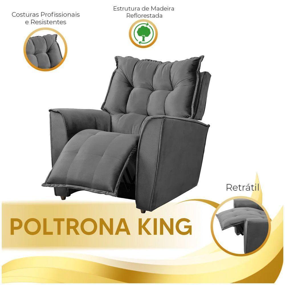 Poltrona Do Papai Reclinável King Veludo Speciale Home Cinza Chumbo - 3