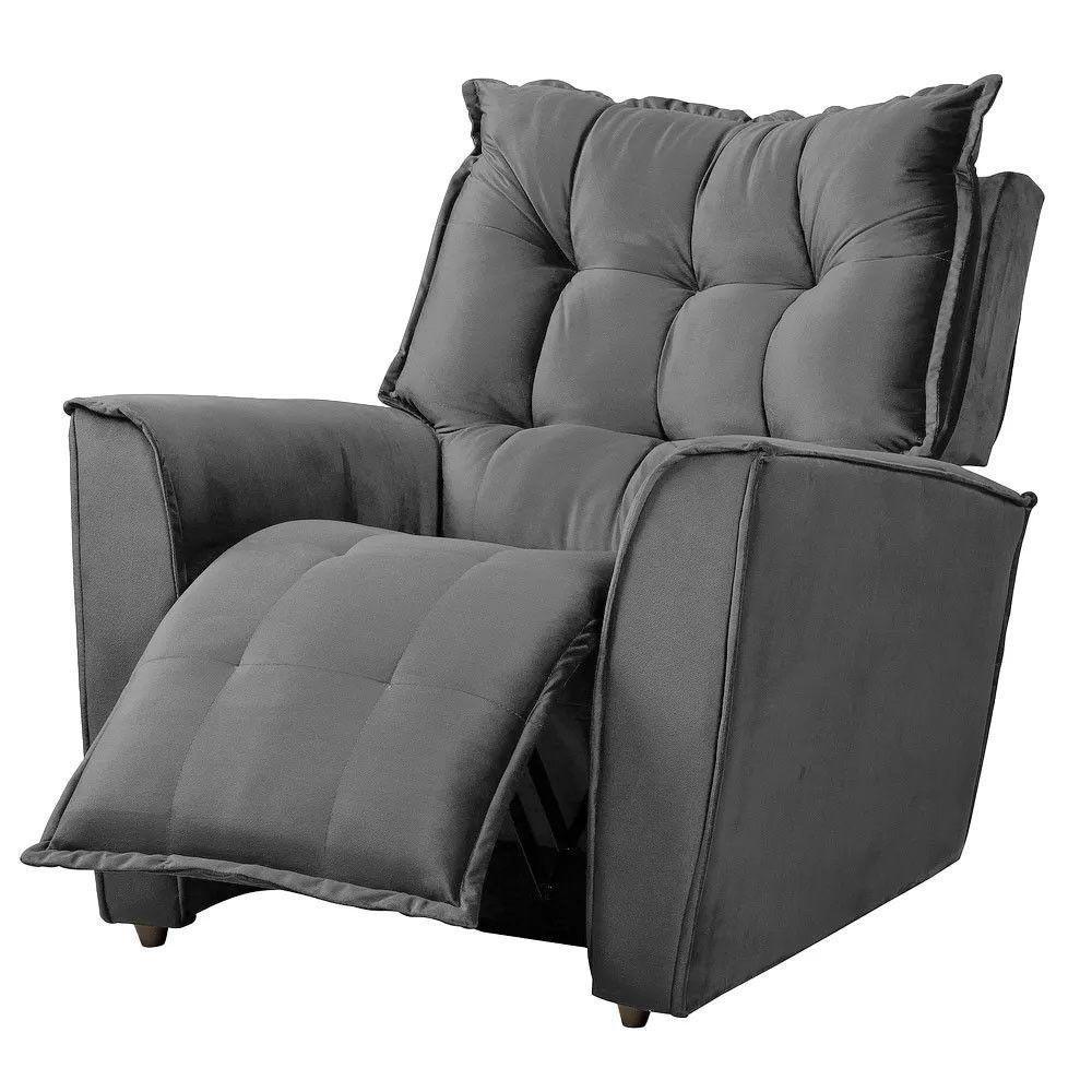 Poltrona Do Papai Reclinável King Veludo Speciale Home Cinza Chumbo - 7