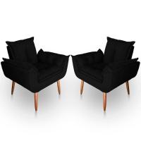 Kit 02 Poltrona Para Sala E Quarto Decorativa Opala Suede Cor Preto - 1