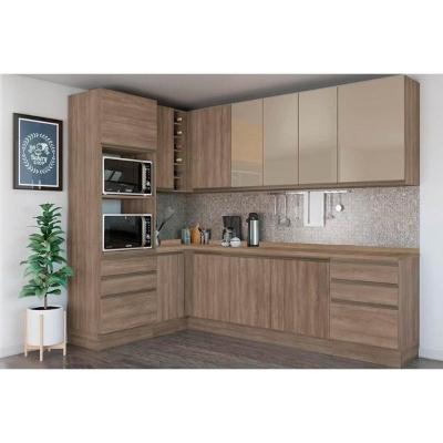 Cozinha Modulada Completa 13pçs 4 Armários 4 Balcões 1 Paneleiro 4 compl. C13P03 Nogal Kappesberg