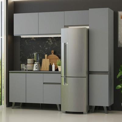 Armário de Cozinha Completa Nice 8 Portas 1 Gaveta MDF 220cm Cinza