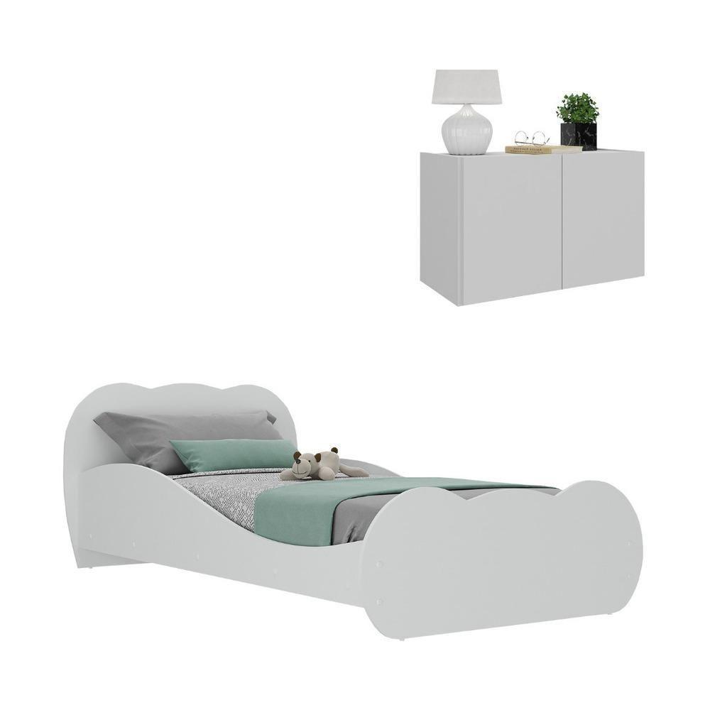 Cama Solteiro Com Mesa De Cabeceira 2 Portas Multimóveis Mp4175 Branca Branco - 1