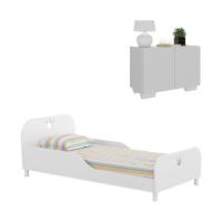 Cama Solteiro 100% Mdf Com Colchão E Mesa De Cabeceira 2 Portas Multimóveis Mp4186 Branca Branco - 1