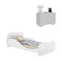 Cama Solteiro 100% Mdf Com Colchão Incluso E Mesa De Cabeceira 2 Portas Mp4189 Branca Branco - 1