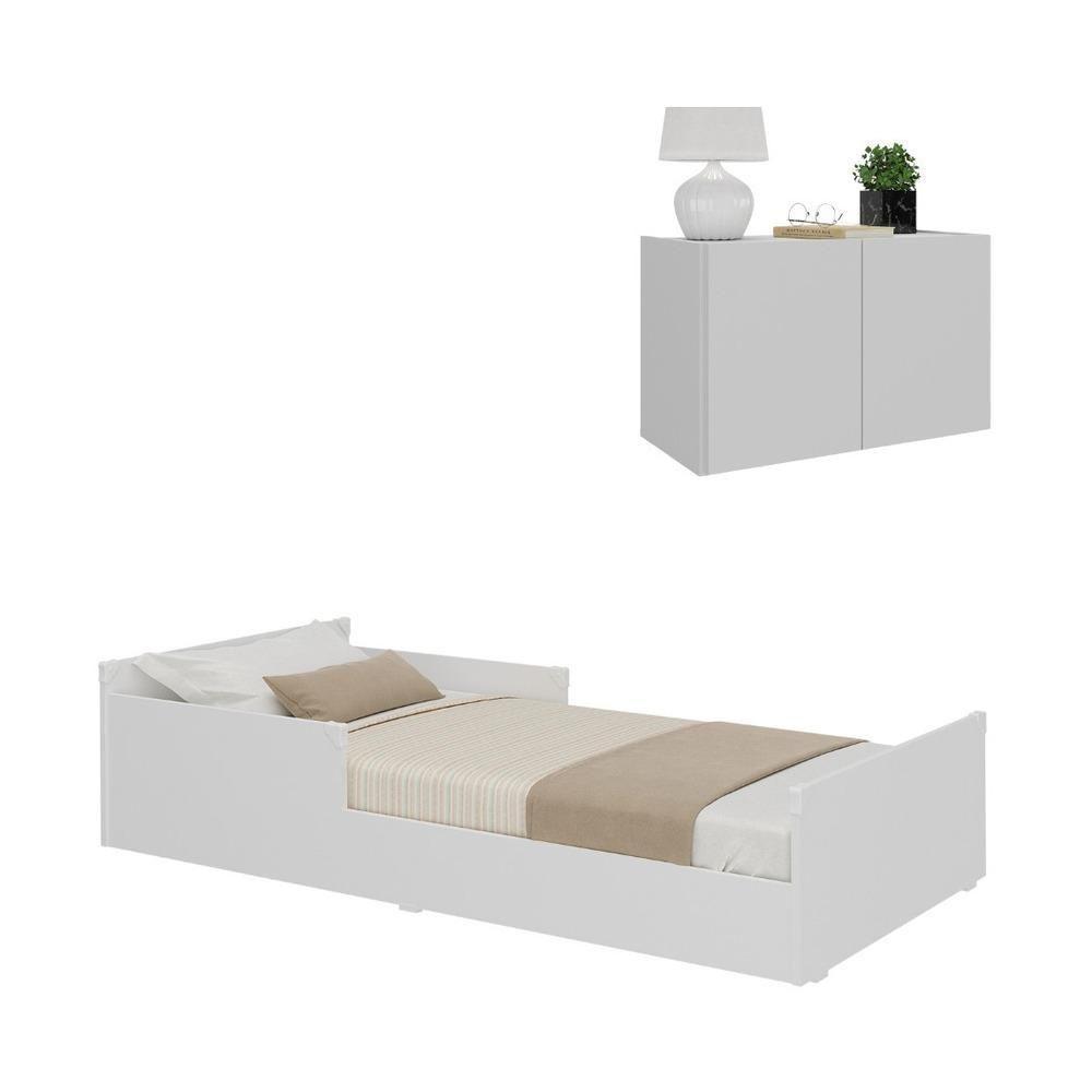 Minicama Infantil Montessoriana Com Colchão E Mesa De Cabeceira 2 Portas Multimóveis Mp4206 Branca - 1