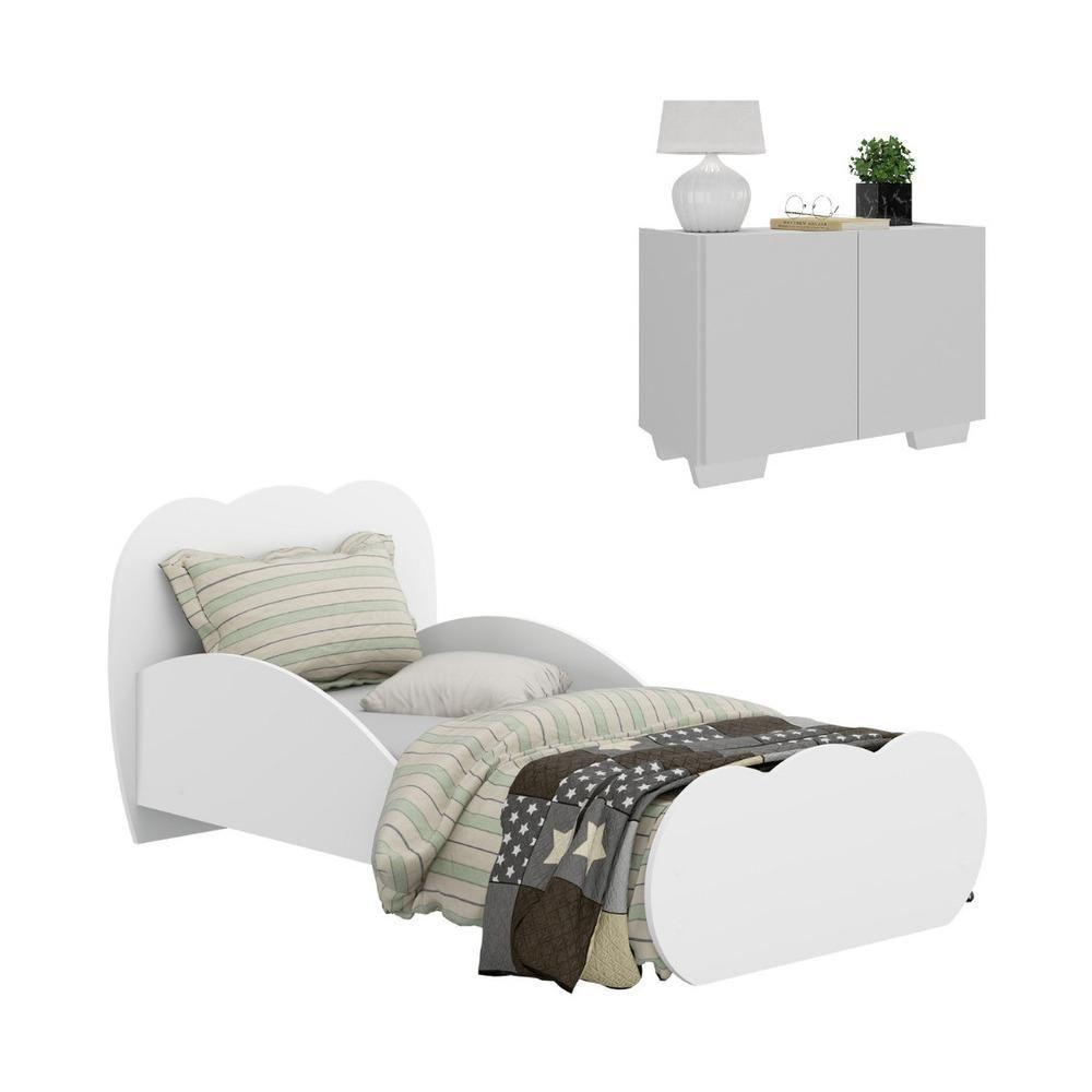 Minicama Infantil Com Colchão Incluso E Mesa Cabeceira 2 Portas Multimóveis Mp4191 Branca - 1