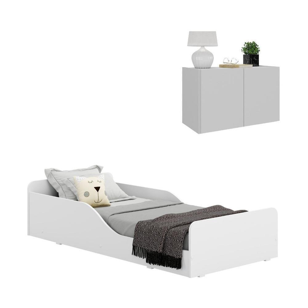 Minicama Montessoriana Para Colchão 70 X 150cm Com Mesa De Cabeceira Multimóveis Mp4172 Branca - 1