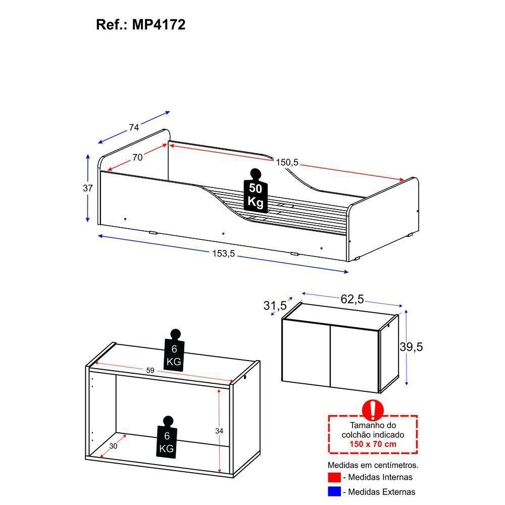Minicama Montessoriana Para Colchão 70 X 150cm Com Mesa De Cabeceira Multimóveis Mp4172 Branca - 2