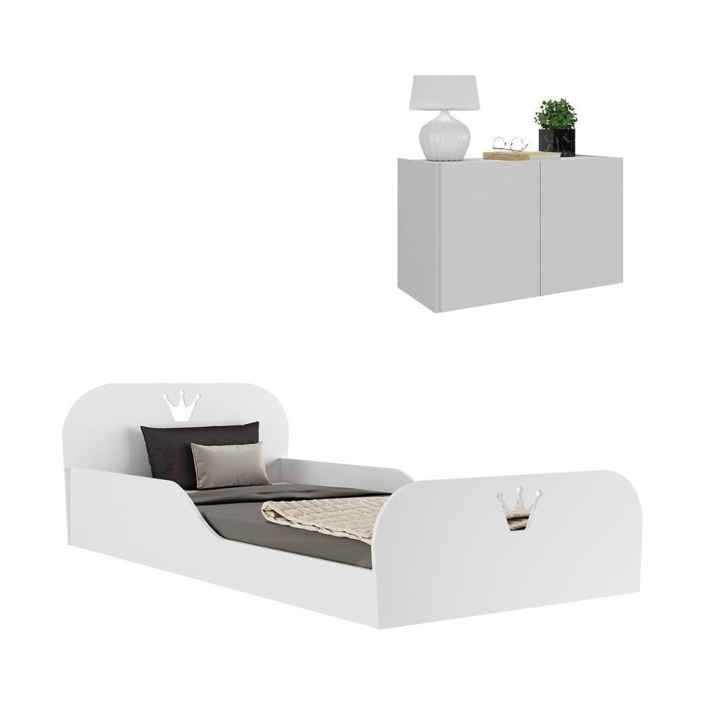 Cama Infantil Montessoriana C Colchão Incluso Mesa Cabeceira 2 Portas Multimóveis Mp4195 Branca - 1