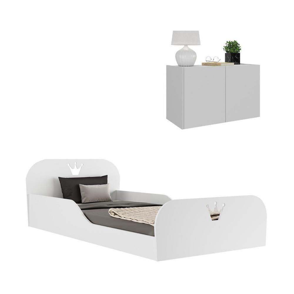 Cama Infantil Montessoriana P Colchão 88 X 188cm Mesa De Cabeceira Multimóveis Mp4194 Branca Branco - 1