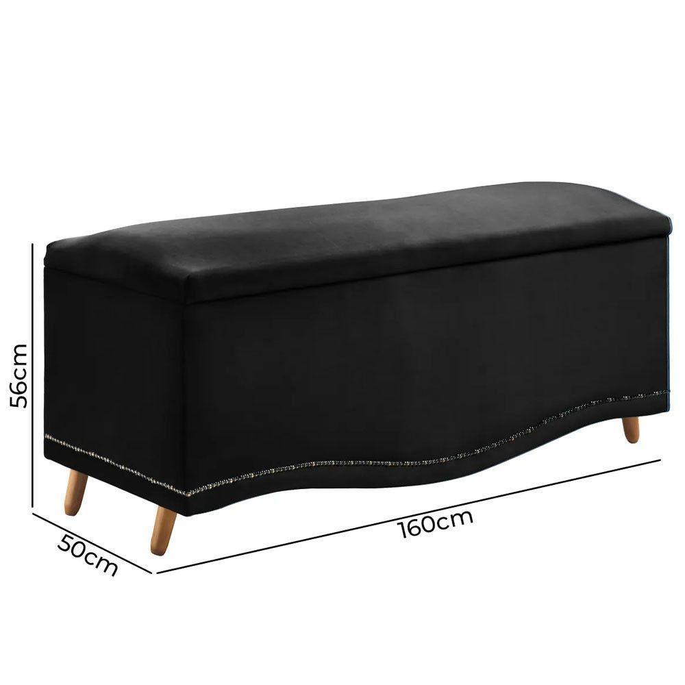 Conjunto Cabeceira E Calçadeira Holanda 1,60 Cm Veludo 2.0 Speciale Home Preto - 6