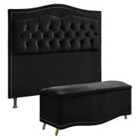 Conjunto Cabeceira E Calçadeira Holanda 1,60 Cm Veludo 2.0 Speciale Home Preto - 1
