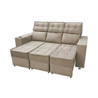 Sofá Retrátil E Reclinável 3 Lugares Londres 1.90cm Com Molas Suede Speciale Home Bege - 2