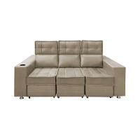 Sofá Retrátil E Reclinável 3 Lugares Londres 1.90cm Com Molas Suede Speciale Home Bege - 3