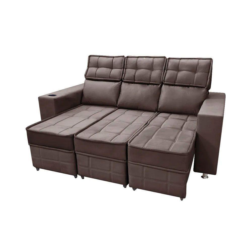 Sofá Retrátil E Reclinável 3 Lugares Londres 1.90cm Com Molas Suede Speciale Home Café - 2