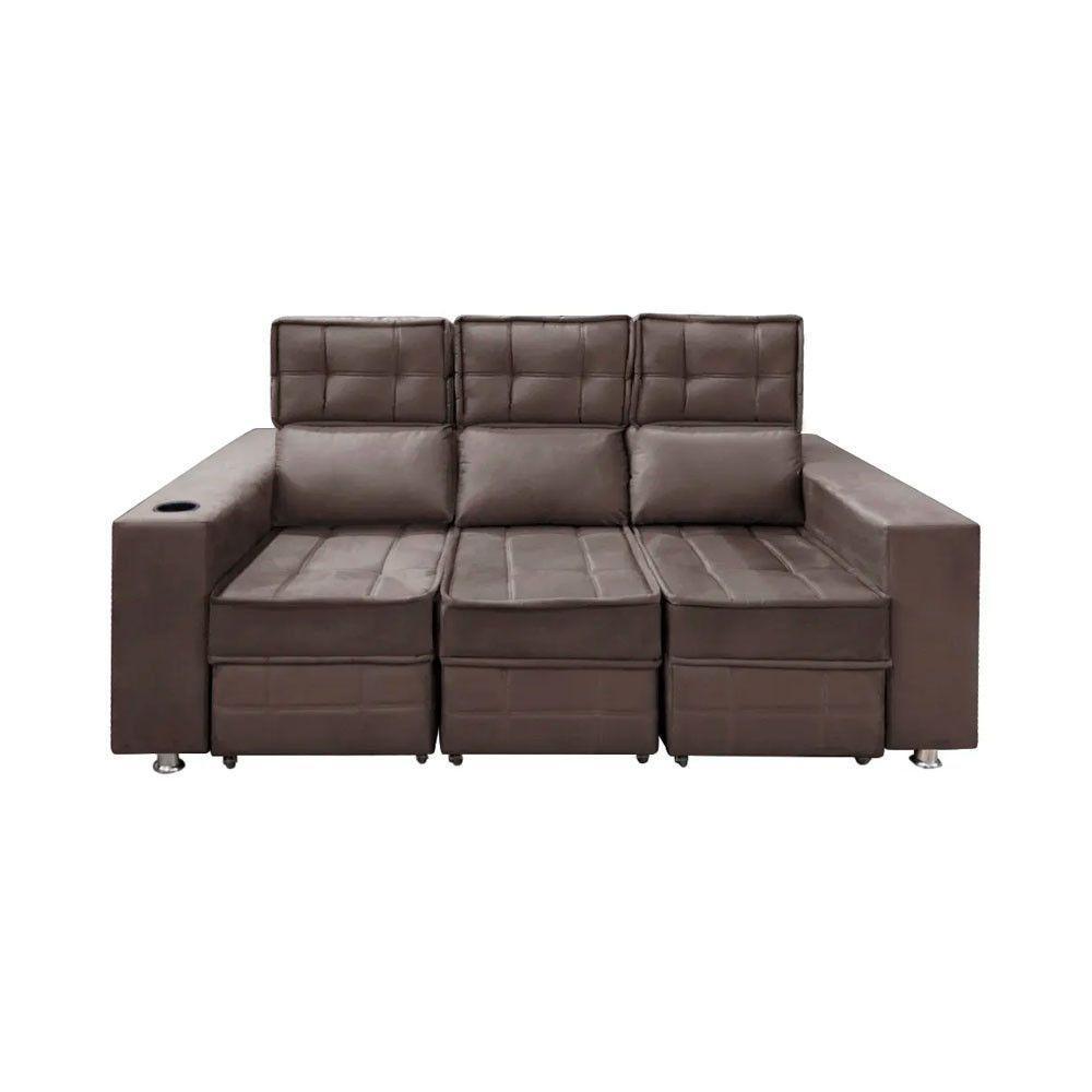 Sofá Retrátil E Reclinável 3 Lugares Londres 1.90cm Com Molas Suede Speciale Home Café - 6