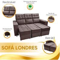 Sofá Retrátil E Reclinável 3 Lugares Londres 1.90cm Com Molas Suede Speciale Home Café