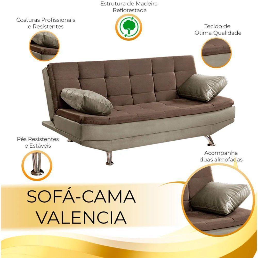 Sofá Cama Valencia 3 Lugares Reclinável Veludo Marrom Chocolate E Marrom Castor - 4