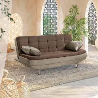 Sofá Cama Valencia 3 Lugares Reclinável Veludo Marrom Chocolate E Marrom Castor - 2