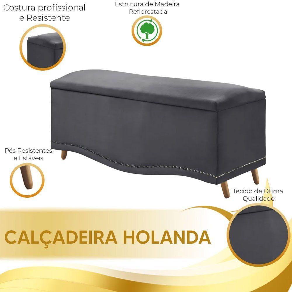 Conjunto Cabeceira E Calçadeira Holanda 1,60 Cm Veludo 2.0 Speciale Home Cinza Chumbo - 3
