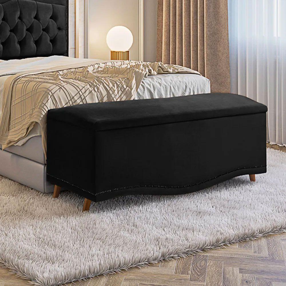 Conjunto Cabeceira E Calçadeira Holanda 1,95 Cm Veludo 2.0 Speciale Home Preto - 4