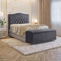 Conjunto Cabeceira E Calçadeira Holanda 1,95 Cm Veludo 2.0 Speciale Home Cinza Chumbo - 2