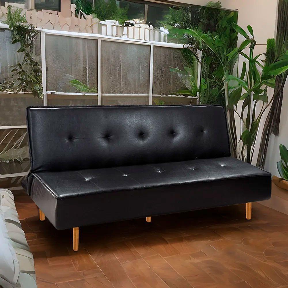 Sofá Cama Silver 3 Lugares Reclinável 1,92 Material Sintético Facto Preto Speciale Home Preto - 2