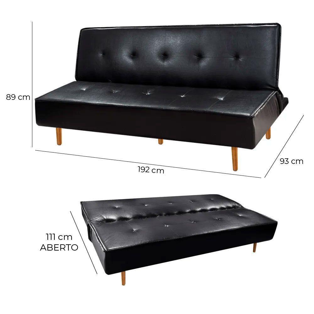 Sofá Cama Silver 3 Lugares Reclinável 1,92 Material Sintético Facto Preto Speciale Home Preto - 7