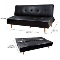 Sofá Cama Silver 3 Lugares Reclinável 1,92 Material Sintético Facto Preto Speciale Home Preto - 7