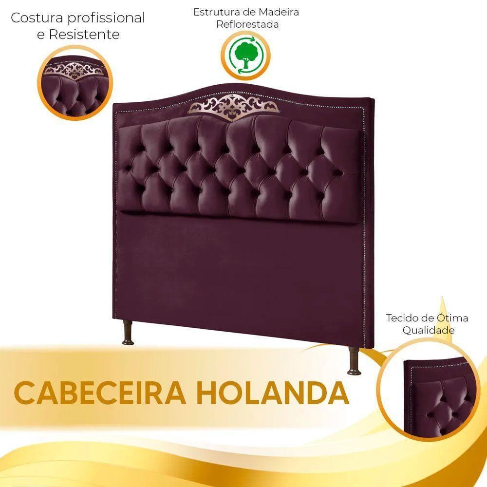Conjunto Cabeceira E Calçadeira Holanda 90cm Veludo Speciale Home Roxo - 2