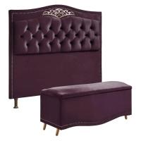 Conjunto Cabeceira E Calçadeira Holanda 90cm Veludo Speciale Home Roxo - 1