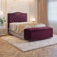 Conjunto Cabeceira E Calçadeira Holanda 90cm Veludo Speciale Home Roxo - 7