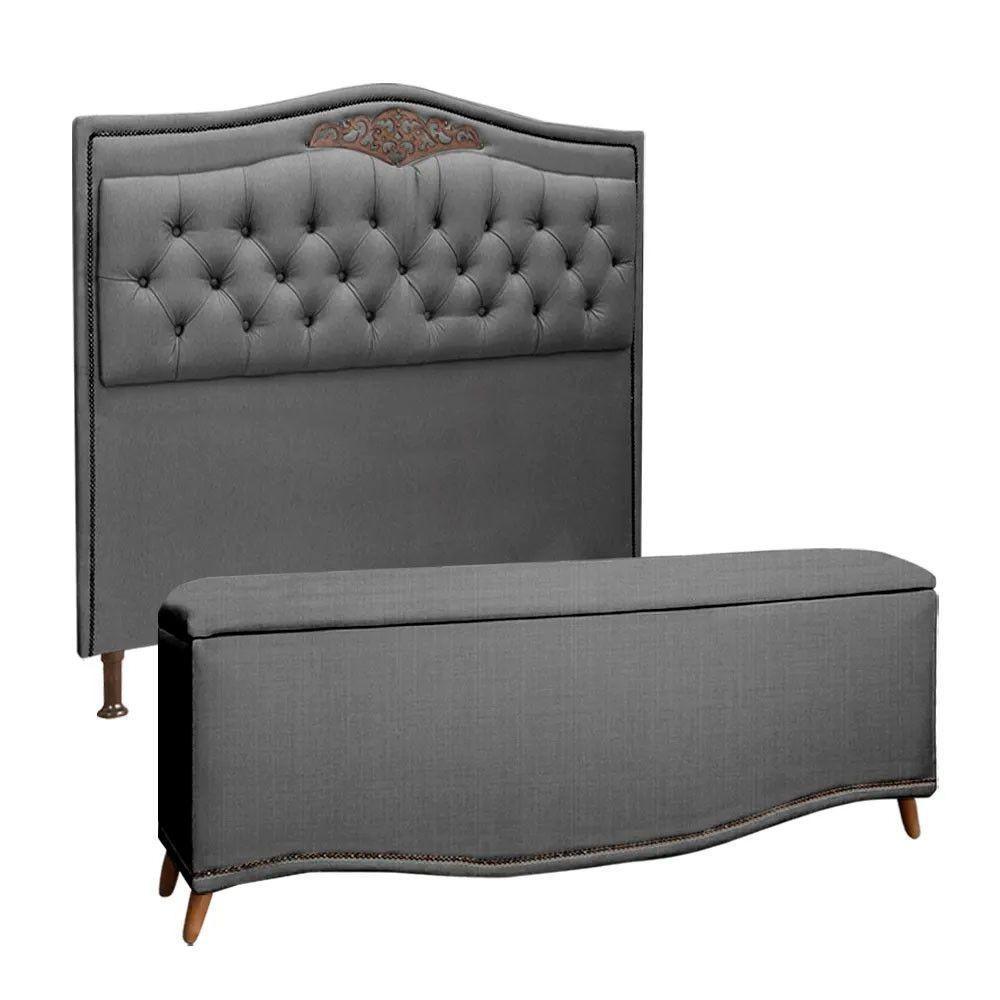 Conjunto Cabeceira E Calçadeira Holanda 90cm Linho Speciale Home Trovão - 1